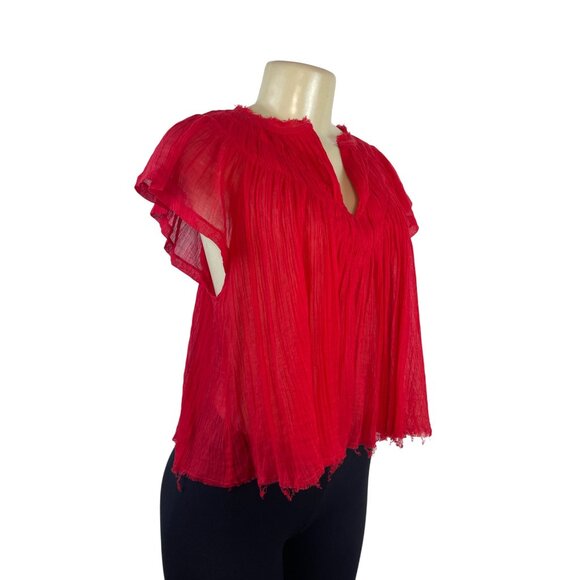 Free People Women's Red FP One Lose & Light Top With Split Neckline Sz S/P - Picture 2 of 7